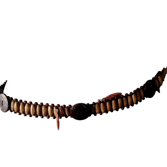 Hand Beaded Tie Belt with Wood Beads Vintage Hippie Boho Lagon Look